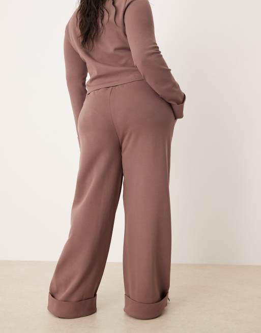 ASOS DESIGN Curve interlock turnback hem jogger in brown, 5 of 5
