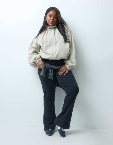 ASOS DESIGN Curve Interlock wide leg flare in black - view 1