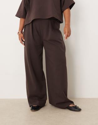 Asos Curve Asos Design Curve Interlock Wide Leg Pants In Brown