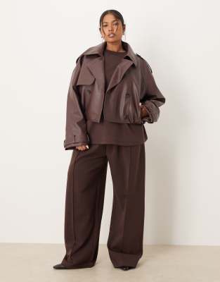 Asos Curve Asos Design Curve Interlock Wide Leg Pants In Brown