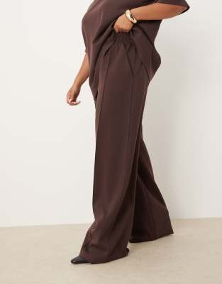 Asos Curve Asos Design Curve Interlock Wide Leg Pants In Brown