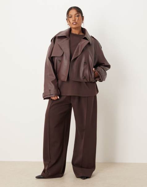 ASOS DESIGN Curve interlock wide leg trouser in chocolate - view 1