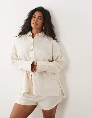 ASOS DESIGN Curve - Ipanema - Chemise de plage transparente en lin mélangé - Naturel-Neutral 56