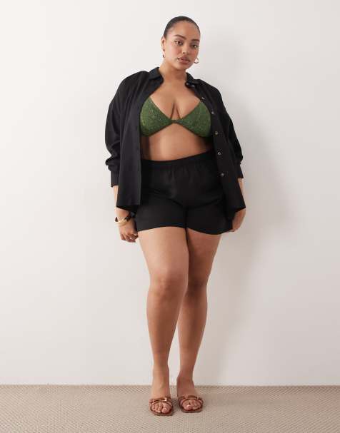 ASOS DESIGN Curve – Ipanema – Czarne, prześwitujące spodnie plażowe z szerokimi nogawkami, z lnem - view 1