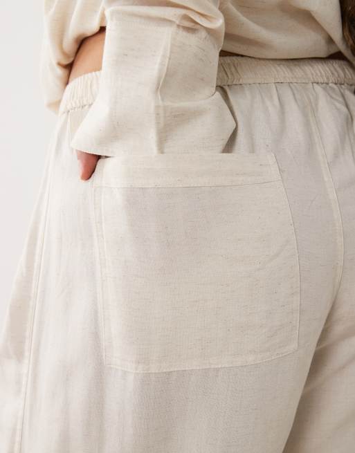 ASOS DESIGN Curve - Ipanema - Pantalon de plage ample en lin mélangé transparent - Naturel, 4 de 5