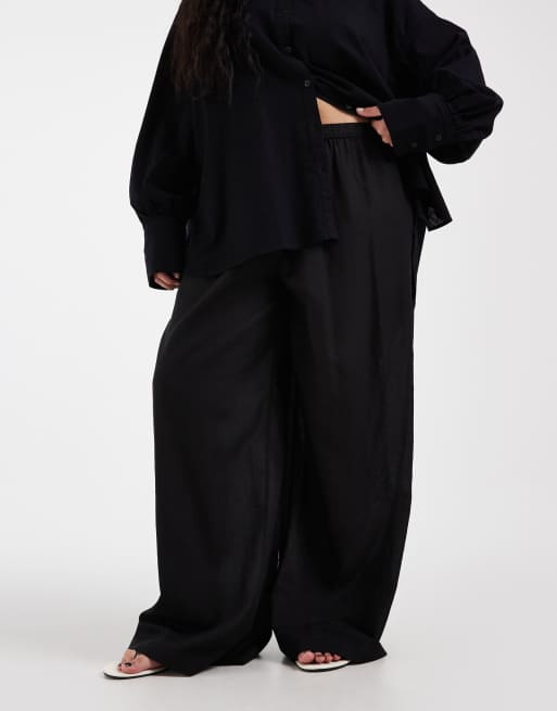 ASOS DESIGN Curve - Ipanema - Pantalon de plage ample en lin mélangé transparent - Noir, 2 de 5