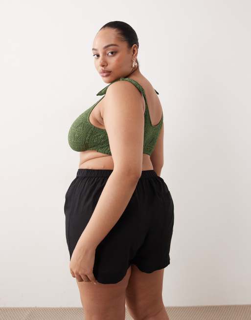 ASOS DESIGN Curve - Ipanema - Pantaloncini da mare trasparenti in misto lino neri, 5 di 5