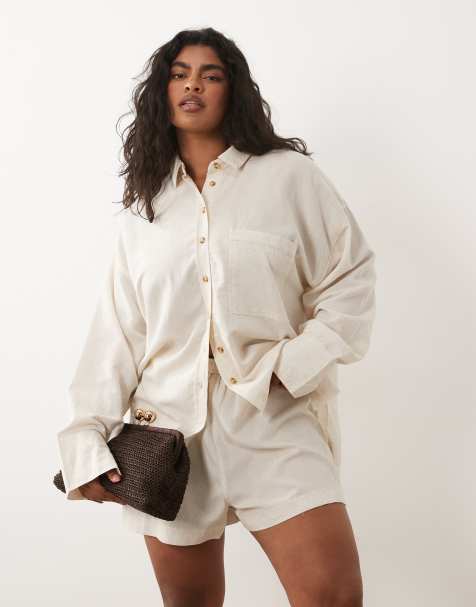 ASOS DESIGN Curve - Ipanema - Pantalones cortos playeros beis transparentes de mezcla de lino - view 1