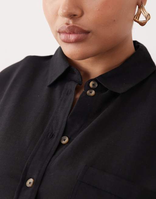 ASOS DESIGN Curve Ipanema sheer beach shirt with linen in black, 2 of 4