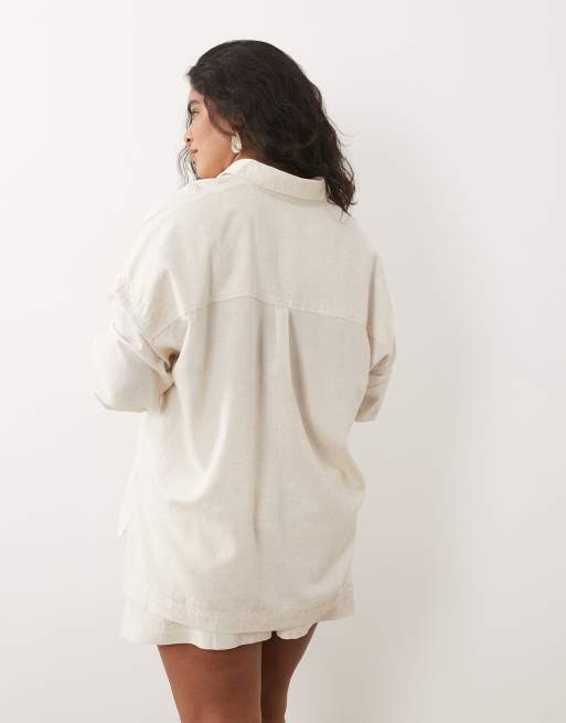 ASOS DESIGN Curve Ipanema sheer beach shirt with linen in natural, 3 of 4