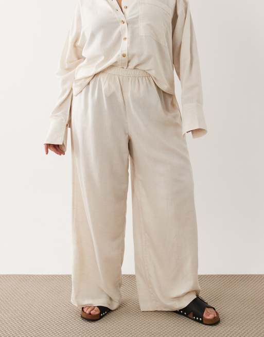 ASOS DESIGN Curve Ipanema sheer beach wide leg trousers with linen in natural, 2 of 5