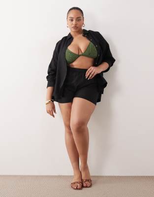 ASOS DESIGN Curve - Ipanema - Transparentes Strandshorts in Schwarz mit Leinenanteil