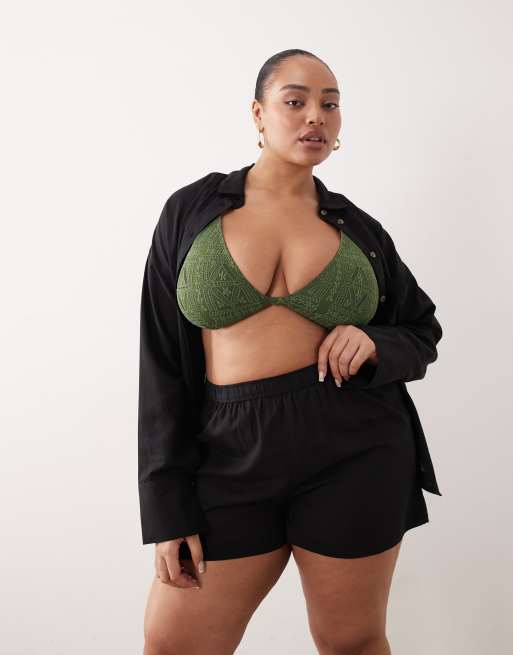 ASOS DESIGN Curve – Ipanema – Transparentes Strandshorts in Schwarz mit Leinenanteil, 3 von 5