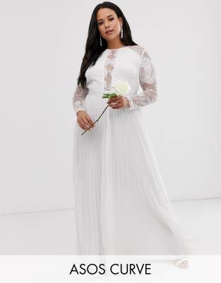 Asos edition long sleeve lace bodice 2025 maxi wedding dress with pleated skirt