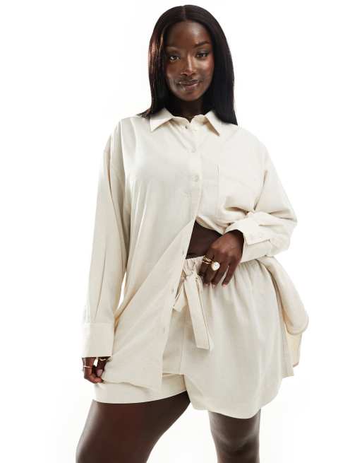 ASOS DESIGN Curve - Isabel - Mix en match - Oversized strandoverhemd van linnenmix in neutraal