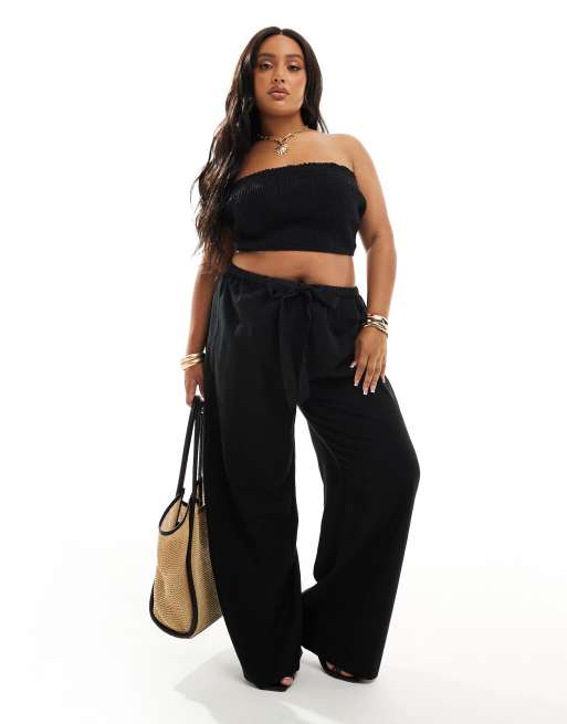 ASOS DESIGN Curve - Isabel - Mix & Match - Completo da mare effetto lino, colore nero