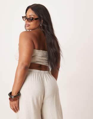 Asos Curve Asos Design Curve Isabel Mix & Match Linen Blend Shirred Bandeau Beach Top In Neutral
