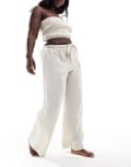[ASOS Curve] ASOS DESIGN Curve Isabel Mix & Match linen blend tie waist beach pants in neutral 18 Stone