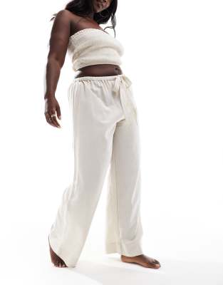 ASOS DESIGN Curve Isabel mix & match linen look tie waist beach trouser in neutral