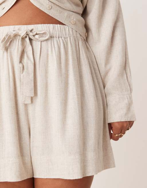 ASOS DESIGN Curve - Isabel - Mix & Match - Short de plage en lin mélangé - Naturel, 4 de 5