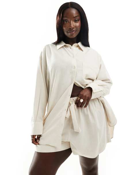 ASOS DESIGN Curve – Isabel – Mixa & matcha – Neutral strandskjorta i oversize och linnestil - view 1
