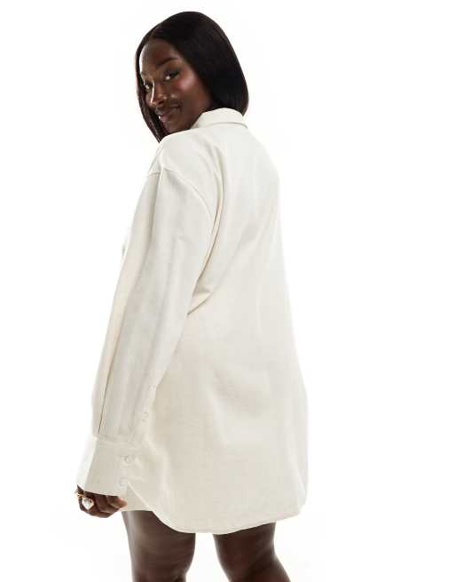 ASOS DESIGN Curve – Isabel – Mixa & matcha – Neutral strandskjorta i oversize och linnestil, 4 av 4