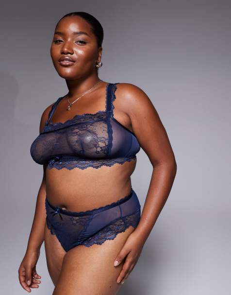 ASOS DESIGN Curve Ivy all over lace crop bralette in navy - view 1