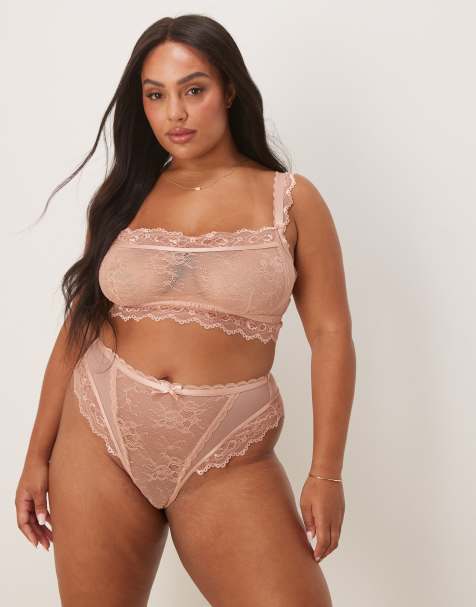 ASOS DESIGN Curve - Ivy - Ferskenfarvede højtaljede brasilianske trusser i blondestof - view 1
