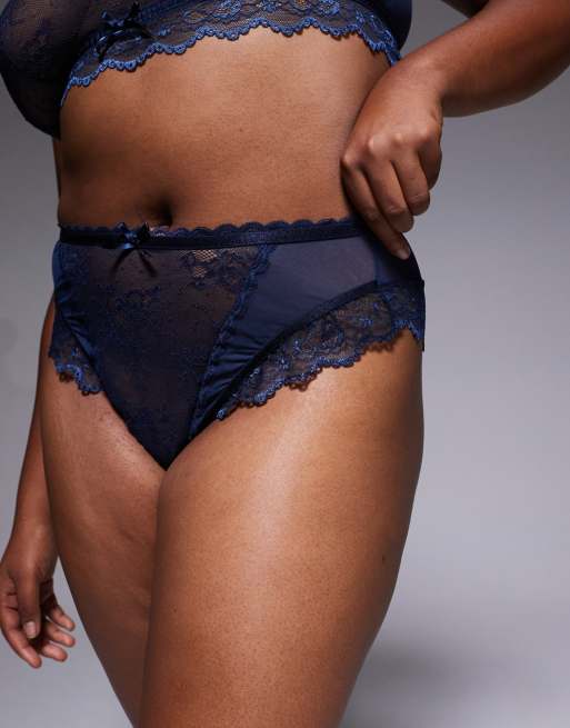 ASOS DESIGN Curve - Ivy - Slip sgambati a vita alta in pizzo blu navy, 2 di 4