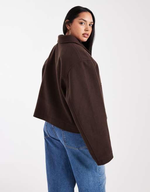 ASOS DESIGN Curve - Jack met kraag en rits in chocoladebruin, 2 van 4