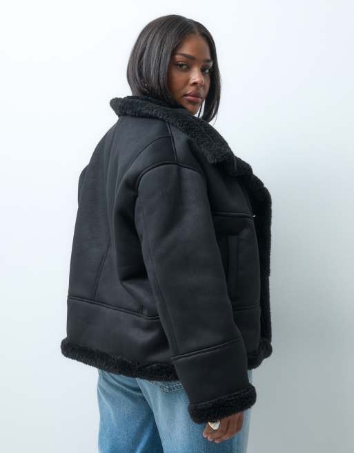 ASOS DESIGN Curve jack met watervalhals en borgvoering in zwart, 4 van 4