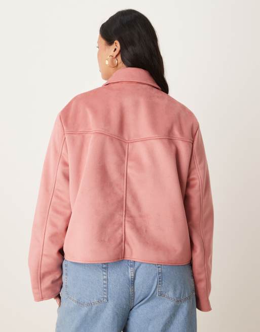 ASOS DESIGN Curve - Jack van imitatiesuède met kraagje in oudroze, 4 van 4