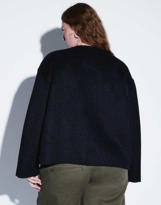 ASOS DESIGN Curve jacka i ullmix utan krage med frog-knäppning i kolgrått, 4 av 4