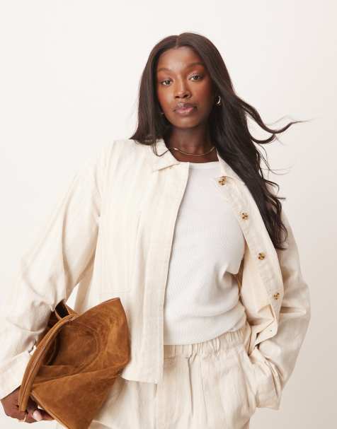 ASOS DESIGN Curve jacket with pocket detail co-ord in off white - view 1