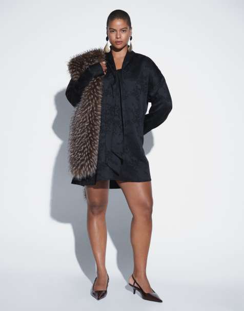ASOS DESIGN Curve jacquard mini dress with neck tie in black - view 1