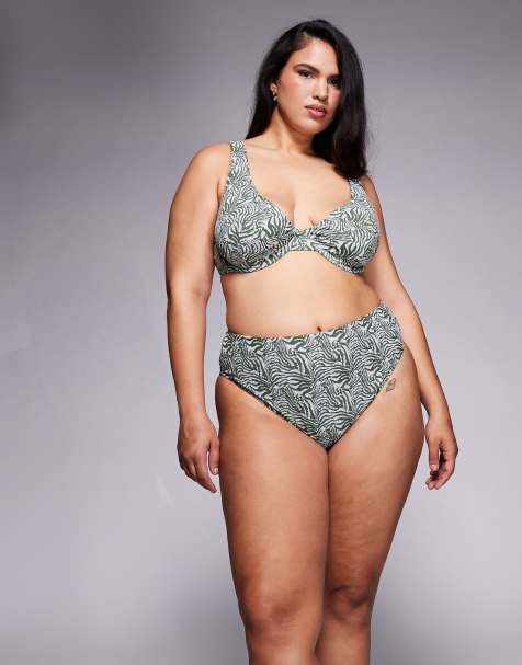 ASOS DESIGN Curve – Jacqueline Azores – Jacquard Bikinihose mit hohem Beinausschnitt und hoher Taille in kontrastierendem Animal-Print - view 1