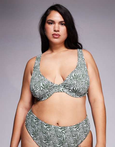ASOS DESIGN Curve Jacqueline jacquard Marina del Rey underwired bikini top in contrast animal - view 1