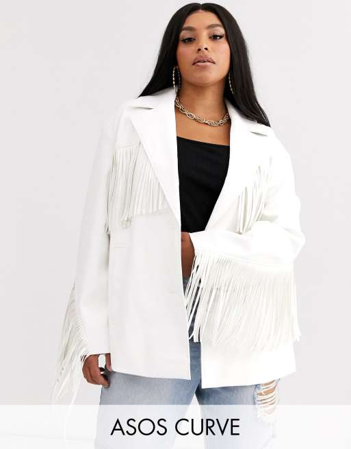ASOS DESIGN Curve – jakke i læderlook med frynser