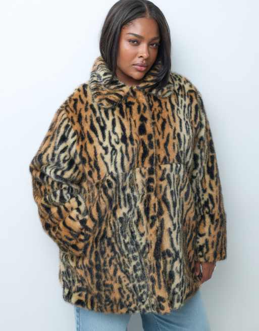 ASOS DESIGN Curve jas met kraag van faux-fur in dierenprint, 2 van 4