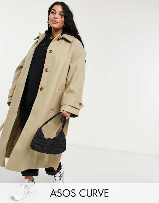ASOS DESIGN Curve - Jas met riem in camel