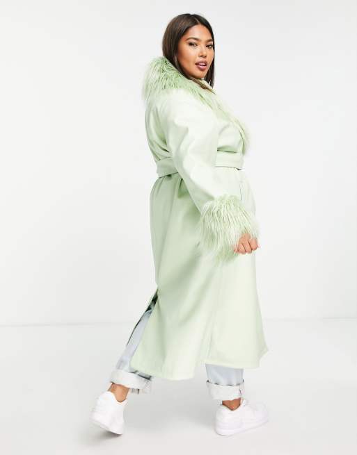 ASOS DESIGN Curve - Jas van imitatieleer met riem en afwerking van borg in pistachegroen, 2 van 4