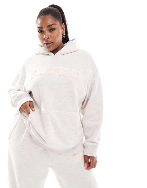 ASOS DESIGN Curve – Jasnobeżowa melanżowa bluza oversize z kapturem i szenilowym napisem „New Jersey”, część zestawu - view 1