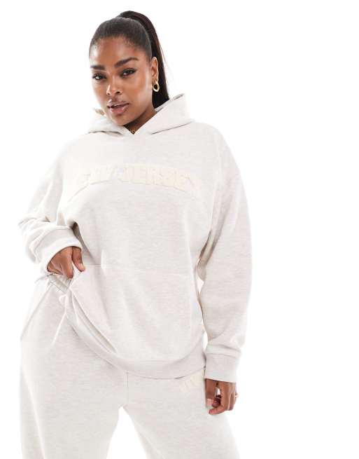 ASOS DESIGN Curve – Jasnobeżowa melanżowa bluza oversize z kapturem i szenilowym napisem „New Jersey”, część zestawu