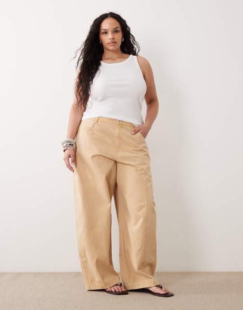 ASOS DESIGN Curve – Jasnobrązowe spodnie z baryłkowymi nogawkami - view 1