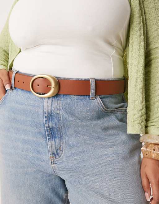 ASOS DESIGN Curve – Jasnobrązowy pasek do jeansów z owalną klamrą