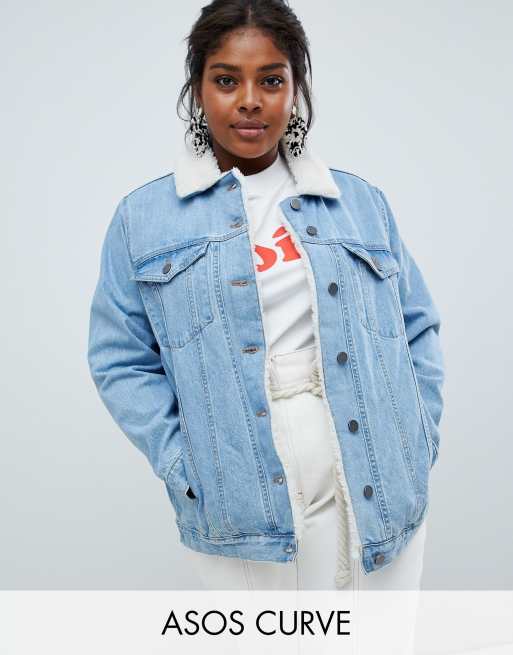 ASOS DESIGN Curve – Jasnoniebieska lekko sprana kurtka z denimu z kołnierzem ze sztucznego kożuszka
