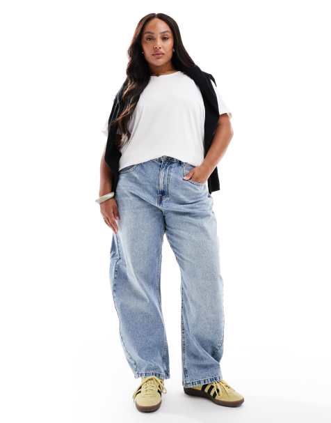 ASOS DESIGN Curve slim barrel jeans in light blue 