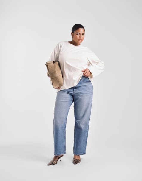 ASOS DESIGN Curve comfort stretch straight leg jeans in light mid blue