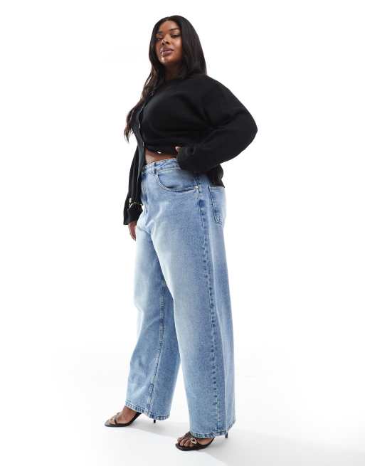 ASOS DESIGN Curve – Jasnoniebieskie jeansy barrel z wysokim stanem, 3 z 5