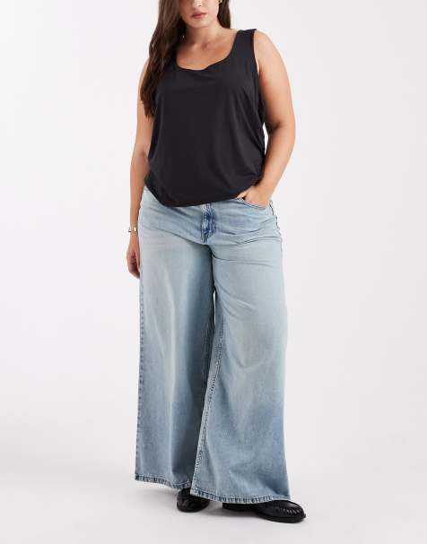 ASOS DESIGN Curve high waist wide leg jeans in vintage wash